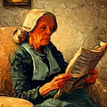 oude dame leest het parool krant abonnement met aanbiedingen kado. Van Gogh style imagine