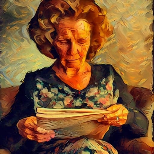 Brabants Dagblad proefabonnement, oudere vrouw die Brabants Dagblad krant aan het lezen is. Style in Van Gogh tekening.